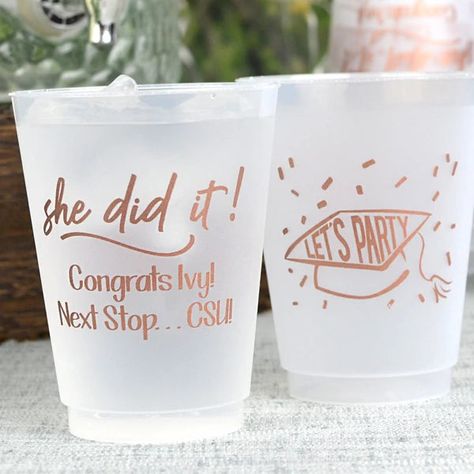 "Easy to design and change out options to find the best one!" - Ellen C. Cup Favors, Graduation Souvenirs, Graduation Cups, Favor Cups, Frosted Cup, Graduation Design, Graduation Party Favors, High School Graduation Party, Iced Drinks