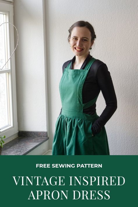 Garden Dress Pattern, Vintage House Dress Pattern, Linen Apron Dress Pattern, Vintage Pinafore Dress Pattern Free, Free Apron Dress Pattern, Pinafore Apron Dress Pattern, Pinafore Wrap Dress Pattern, Apron Style Dress, Apron Skirt Pattern