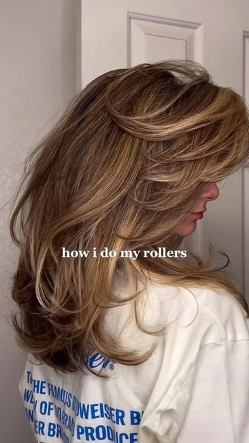 Rollers Hair Aesthetic, Hair Rollers For Blowout, Blowout Using Rollers, How To Make Hair Rollers, Roller Blowout Tutorial, What To Use Instead Of Hair Rollers, Jennifer Aniston 90s Hair Blowout, Velcro Rollers Placement, How To Do 90s Blowout Hair With Rollers