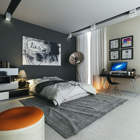 Modern Man Bedroom, Bedroom Ideas Guys, Guy Bedroom, Young Mans Bedroom, Men's Bedroom Design, Men’s Bedroom Ideas, Masculine Bedroom Decor, Men Decor, Mens Room Decor