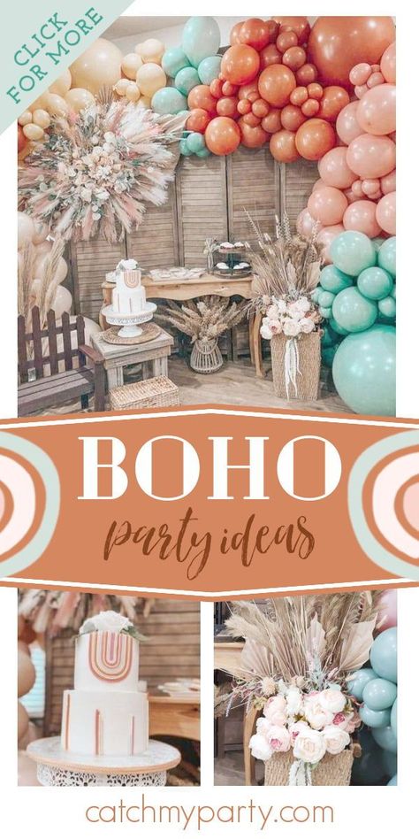 21st Boho Birthday Ideas, Boho Party Color Palette, Boho Cowboy Birthday Party, Boho Birthday Party Cake, Boho Retirement Party Ideas, Boho Party Theme Ideas, Boho 18th Birthday Party Ideas, Boho Party Decorations Diy, Boho Glam Party