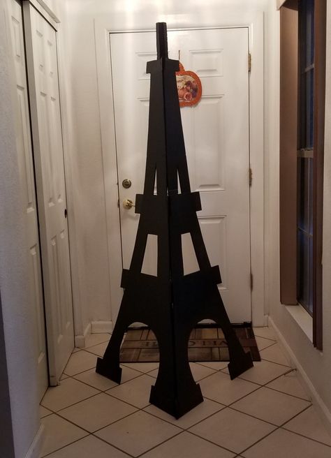 Cardboard Eiffel Tower Diy Eiffel Tower Cardboard Paris Party, Cardboard Eiffel Tower, Diy Eiffel Tower, Masquerade Decorations, Broadway Party, Paris Prom, Cardboard Creations, Springtime In Paris, Mystery Party