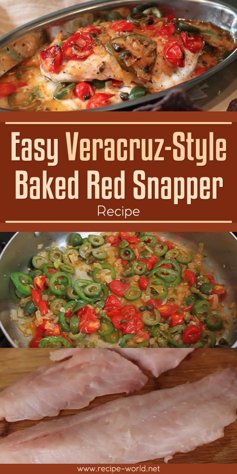 Easy Veracruz-Style Baked Red Snapper bake. Let the snapper marinate in the lime juice while prepping the rest, add more tomatoes. Baked 15 min & it was PERFECT! Red Snapper Veracruz Recipe, Air Fryer Red Snapper, Red Snapper Recipes Baked, Whole Red Snapper Recipes, Snapper Recipes Baked, Baked Red Snapper, Red Snapper Recipe, Red Snapper Fillet, Red Snapper Recipes