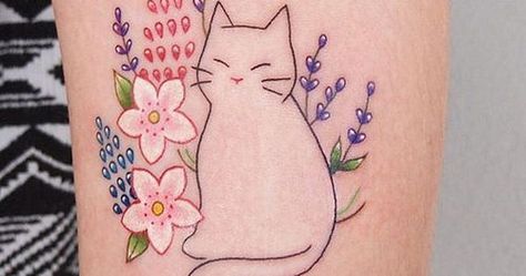 Cat Outline Tattoo, Kitty Tattoos, Cute Cat Tattoo, Tattoo Magazine, Cat Tattoo Designs, Tattoo Girls, Cute Tattoos For Women, Tattoo Blog, Design Tattoo