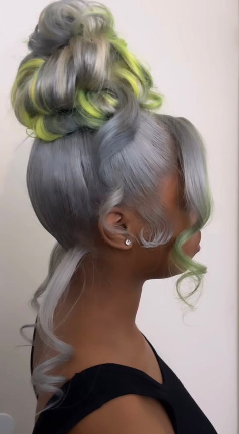 Frontal Ponytail, Gray Wig, Exotic Hairstyles, Frontal Wig Hairstyles, Creative Hair Color, Dyed Hair Inspiration, Frontal Hairstyles, Hairdos For Curly Hair, Pretty Hair Color