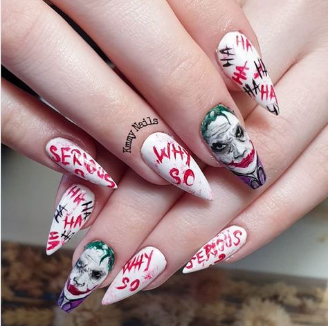 The Joker is always a popular villain, from classic comics to the current Joaquin Phoenix interpretation. Here's some of our favorite Joker nail art. Joker Nails, Cat Nail Art, Joker Images, Cat Nails, Jamberry Nails, Nail Art Galleries, Nail Designs Spring, Coffin Nails Designs, Beautiful Nail Art