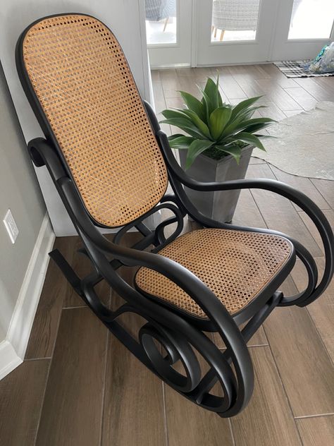 Cane Rocking Chair Makeover, Bentwood Rocking Chair Makeover, Rocking Chair In Living Room Rattan, Bentwood Rocker Makeover, Rattan Rocking Chair Nursery, Vintage Chairs Makeover, Cane Rocking Chair, Cane Bentwood Rocking Chair, Bentwood Rocker