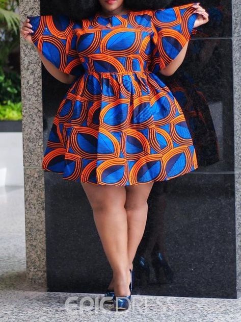 Ericdress Plus Size African Fashion Round Neck Above Knee Print A-Line Dress | Ankara dress designs, African fashion, South african traditional dresses Plus Size African Fashion, Ankara Dress Designs, Ankara Dress Styles, Ladies Day Dresses, Short African Dresses, African Fashion Skirts, Printed Short Dresses, Look Plus Size, Flare Sleeve Dress