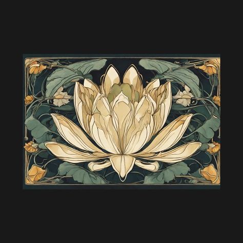 Check out this awesome 'Lotus+Art+nouveau+style' design on @TeePublic! Art Nouveau Lotus Flower, Pragmatic Utopia, Art Nouveau Lotus, July Water Lily, Water Lily Drawing, Flower Art Nouveau, Art Nuevo, Symbol Of Creation, Nouveau Flowers