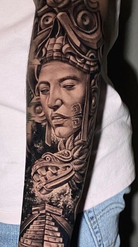 Tecun Uman Tattoo, Mayan Tattoo Designs, Maya Tattoo, Tattoos With Deep Meaning, Mayan Warrior, Aztec Sleeve, Aztec Warrior Tattoo, Aztec Tattoos Sleeve, Mayan Tattoos