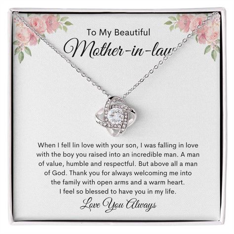 For my beautiful mother-in-law, https://youmakeitspecial.com/products/to-mother-in-law-when-i-fell-loveknot-necklace-white Spring Break Gift, To My Mother In Law, A Man Of God, Survivor Gift, Uncle Gifts, Love Knot Necklace, Sister Wife, In Law Gifts, Christmas Hanukkah