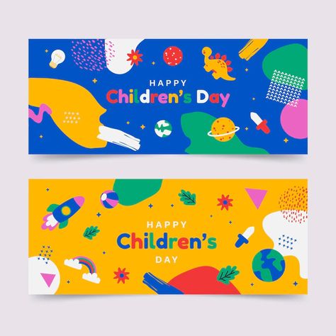 Free Vector | Hand drawn world children's day horizontal banners set Happy Childrens Day Poster, Wish List Template, Brand Banner, World Children's Day, Poster Design Kids, Kids Branding Design, Children's Day Poster, Kids Graphic Design, Kids Banner