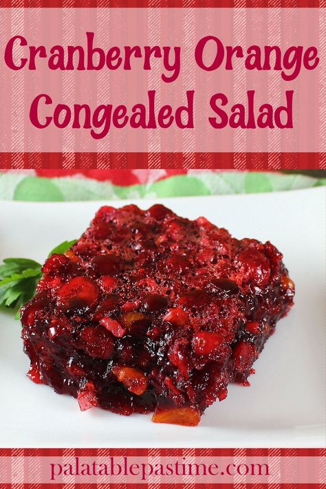 Cranberry Orange Congealed Salad is a mixture between sauce and relish chock full of fresh cranberries, Mandarin oranges and nuts. via @suelau1 Orange Congealed Salad, Fresh Cranberry Salad, Orange Jello Salads, Cranberry Jello Salad, Cranberry Salad Recipes, Fruit Salad With Marshmallows, Congealed Salad, Gelatin Salad, Cranberry Jello