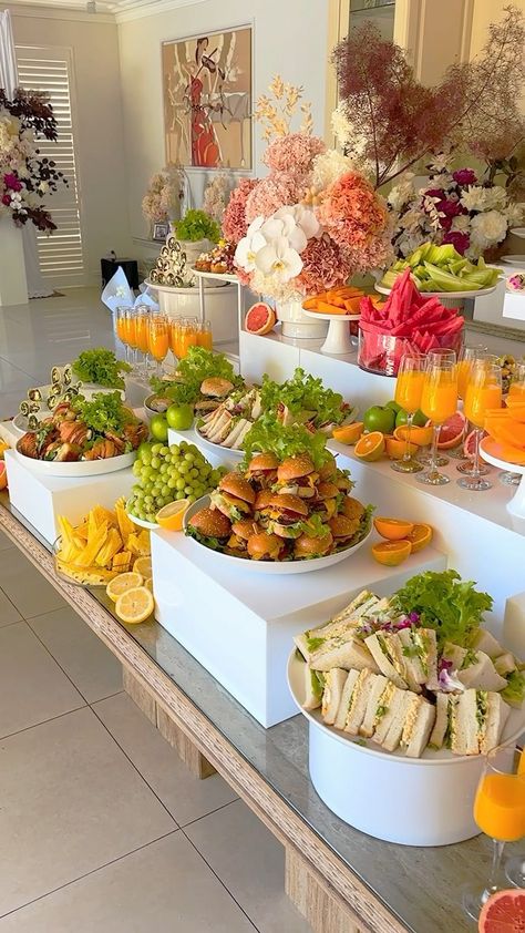 It was a sweet morning 🌈🫐🍓 Jessica’s Bridal Graze 🍊 | Instagram Party Food Table Set Up Aesthetic, Grazing Table Bridal Shower Ideas, Bridal Shower Snack Table, Appetizer Set Up, Cute Birthday Set Up, Bridal Shower Food Set Up, Table Appetizers For Party, Party Food Set Up, Catering Set Up