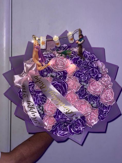 Customizable message me! Cinderella Flower Bouquet, Tangle Quinceanera Theme, Rapunzel Theme Sweet 16, Rapunzel Flower Bouquet, Ramos Ribbon, Rupunzel Quince Theme, Tangled Bouquet, Rapunzel Bouquet, Rapunzel Theme Quinceanera