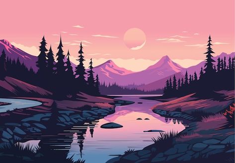 Fantasy Vector Art, Background Images Landscape Aesthetic, Vector Illustration Background, Land Scape Design, Vector Art Landscape, Background Images Landscape, Vector Scenery, Vector Landscape Illustration, Vector Art Background