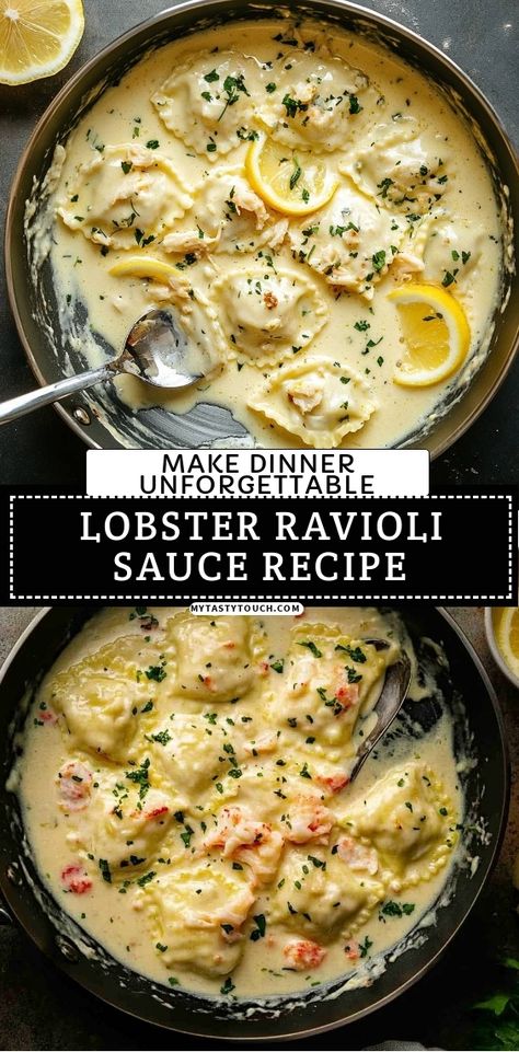 Join me in creating a delightful Lobster Ravioli with a creamy sauce that will make your dinner unforgettable! With just the right blend of flavors and a luxurious texture, this dish is perfect for impressing guests or treating yourself to a special meal. Let’s make memories around the table! Lobster Ravioli Cream Sauce, Lobster Tortellini Recipes, Lobster Pasta Sauce, Best Ravioli Sauce, Lobster Ravioli Dinner Ideas, Sauce For Lobster Ravioli Recipe, Best Sauce For Lobster Ravioli, Ravioli Sauce Recipes, Sauce For Lobster Ravioli