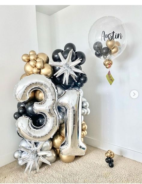 Man Balloon Bouquet, Manly Balloon Arch, 21st Balloon Decorations, Men’s Birthday Balloons, Balloon Decoration For Men, Men Balloon Bouquet, Men Balloon Garland, 40 Birthday Balloon Ideas, 30 Balloons Number