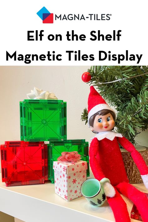 Use Magna-Tiles® for a quick and easy Elf on the Shelf magnetic tiles Display! Follow us for more magnetic tiles ideas for kids! #magnetictiles #magnatiles #holiday #kidsactivities Elf On The Shelf Ideas Magnatiles, Magnatiles Christmas Ideas, Elf Magnatiles, Elf On The Shelf Magnatiles, Magnetic Tiles Ideas For Kids, Magnetic Tiles Ideas, Magnetic Building Toys, Magnetic Building Tiles, Easy Elf On The Shelf