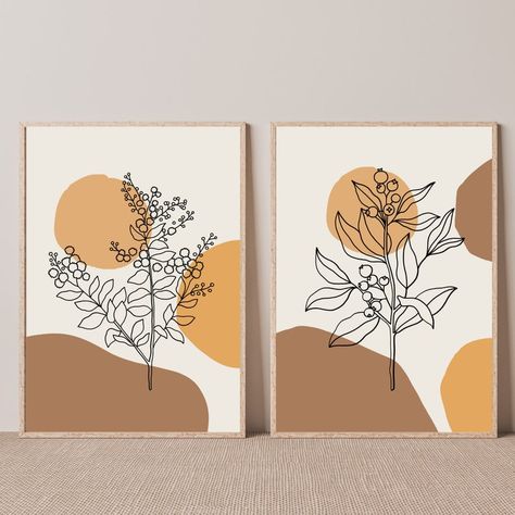 Set of 2 Prints Boho Wall Art Botanical Line Art Abstract | Etsy Embroidered Canvas Art, Pola Macrame, Canvas For Beginners, Boho Painting, Canvas Painting Ideas, Simple Canvas Paintings, Soyut Sanat Tabloları, Easy Canvas Painting, Pola Sulam