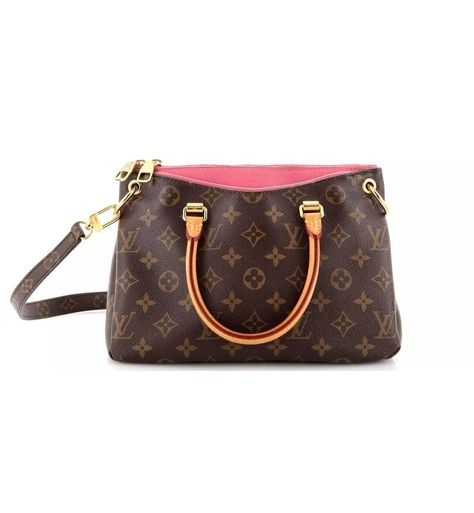 Louis Vuitton Pallas BB in brown Monogram canvas with pink microfiber lining and gold hardware. This square tote features a zip closure, coated finish, and comes with a 3-inch handle drop. It includes a detachable crossbody strap with a 22-inch drop, making it a versatile 2-way bag. This authentic Louis Vuitton piece is a stylish and practical accessory for women. Discontinued bag in Excellent condition from smoke free home! Ships from USA! DATE CODE: CA4136 Louis Vuitton Pallas, Brown Canvas, 2 Way, Crossbody Strap, Monogram Canvas, Authentic Louis Vuitton, Gold Hardware, Louis Vuitton Bag, Bags Handbags