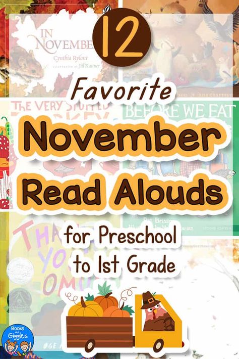 These November read alouds for preschool, kindergarten, and first grade include favorite picture books about gratitude, harvest, thanksgiving, and more. Find some new favorite November books for your kids. Thanksgiving Read Alouds First Grade, November Books Preschool, Thanksgiving Read Alouds Kindergarten, Read Aloud Books For First Grade, November Books For Kindergarten, Thanksgiving Read Alouds And Activities, Thanksgiving Books For Kindergarten, November Books For Kids, November Read Alouds Kindergarten