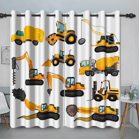 PRICES MAY VARY. 【Package Includes】Set of 2 panels of white construction curtains. Each panel has 3/4/6/8 bright gray grommets with a 1.6" inner diameter, Fits well with most standard curtain rods. Suggest choosing the right size after measuring the windows 【Premium Materials&technology】Boys construction curtains are made of 100 percent high-quality polyester fabric.Durable.Fade-Resistant.Without chemical coating, which is healthier and safer for people, especially babies, and kids, green, and e Curtains For Boys Bedroom, Cartoon Tractor, Curtains With Grommets, Boys Bedroom Curtains, Kids Blackout Curtains, Kids Construction, Solid Color Shower Curtain, Waffle Weave Shower Curtain, Construction For Kids