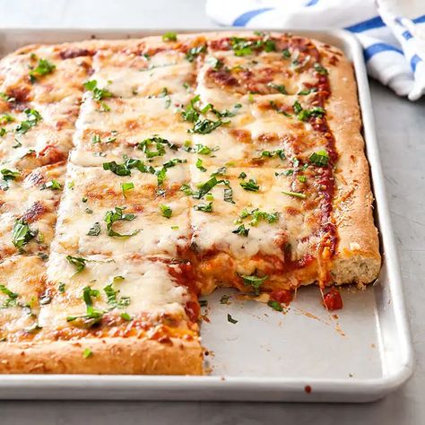 Sheet Pan Pizza | Cook's Country Sheet Pan Pizza, Cooks Country, Sheet Pan Suppers, America's Test Kitchen Recipes, America's Test Kitchen, Cooks Illustrated, Americas Test Kitchen, Pan Pizza, Pizza Recipe