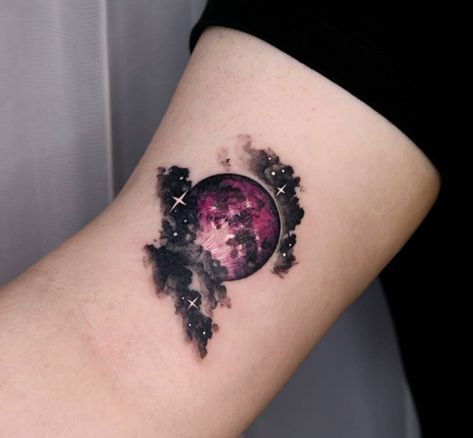 Black Cloud Tattoo, Circle Tattoos, Planet Tattoos, Galaxy Tattoo, Cloud Tattoo, Gorgeous Tattoos, Tatuaje A Color, Up Tattoos, Cover Up Tattoos