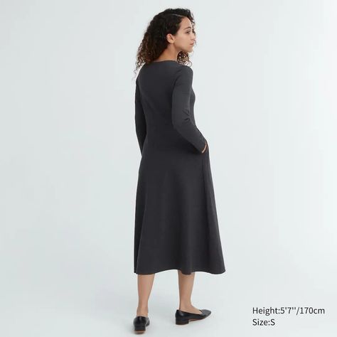 Ponte Knit Long Sleeved Flared Dress | UNIQLO UK Clothing Wishlist, Flared Dress, Styling Ideas, Dress Long Sleeve, Dress Long, Uniqlo, Flare Dress, Sleeve Dress, Jumpsuit Dress