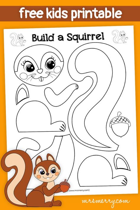 free printable make a squirrel craft Squrriel Craft, Felt Templates Printable Free Pattern Animals, Squirrel Crafts For Preschoolers, Squirrel Pattern Printable, Squirrel And Acorn Crafts Preschool, Squirrel Worksheet, Squirrel Template Free Printable, Squirrel Art For Kids, Acorn Crafts Preschool