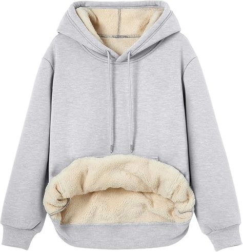 Trendy Queen Women's Fleece Lined Hoodie Winter Clothes Casual Warm Sherpa Long Sleeve Comfy Oversized Hooded Sweatshirt Cute Comfort Pullover 2024 Fashion Y2k Teen Preppy Outfits Heather Grey L at Amazon Women’s Clothing store Christmas Vacation Outfits, Sweatshirt Outfit Winter, Warm Hoodies, Sherpa Lined Hoodie, Winter Tights, Fleece Hoodie Women, Fleece Lined Leggings, Lined Leggings, Easy Winter Outfit