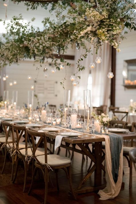 Whimsical Romance At This Mountain Vineyard Wedding At Pippin Hill Farm Classic Vineyard Wedding, Weddings With Greenery, Wedding In A Vineyard, Wedding Tablescapes Long Simple, Outside Farm Wedding, Vineyard Wedding Aesthetic, White Whimsical Wedding, Farm Wedding Table, Modern Whimsical Wedding