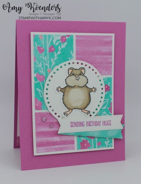 Stampin’ Up! Hearts & Hugs Sending Birthday Hugs Card – Stamp With Amy K Designer Paper Cards, Fun Birthday Card, Birthday Hug, Birthday Card Craft, Go To Bed, Kids Birthday Cards, Some Cards, Animal Cards, Stamping Up