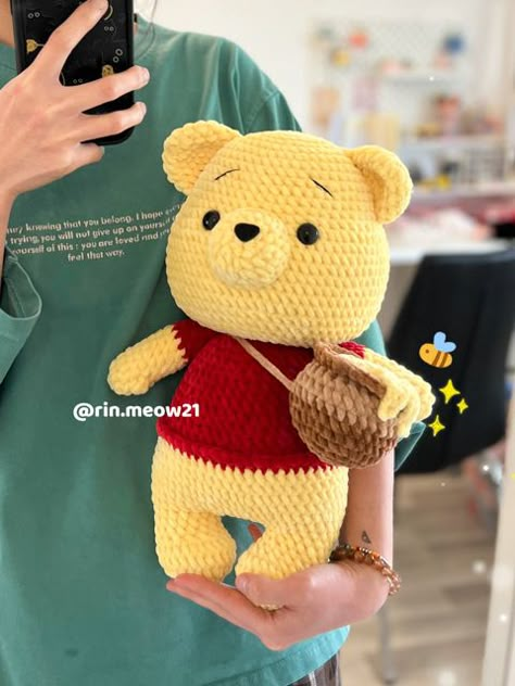 Crochet Pattern - Bear with honey pot - rin.meow21's Ko-fi Shop How To Crochet Winnie The Pooh, Honey Crochet, Teddy Bear Crochet, Disney Crochet Patterns, Easy Crochet Animals, Confection Au Crochet, Crochet Disney, Bear Crochet, Crochet Design Pattern