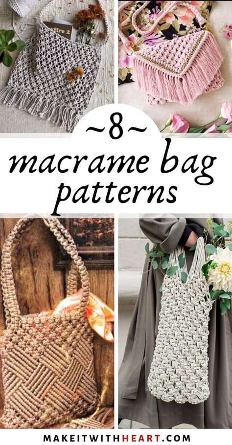 8 absolutely incredible patterns and tutorials for DIY macrame handbags, purses, and market bags #macrame #etsy Macrame Purse Diy, Macrame Purse Tutorial, Bags Macrame, Vintage Macrame Patterns, Diy Macrame Wall Hanging, Macrame Bags, Pola Macrame, Vintage Macrame, Macrame Purse