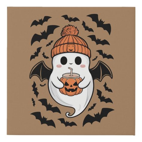 Halloween Cute Ghost  Fall Spooky Season Gift Halloween Cute Pictures, Ghost Tattoos With Pumpkin, Fall Ghost, Spooky Cute Tattoo, Halloween Illustration Cute, Spooky Cute, Ghost Halloween, Cute Spooky Art, Animals Dressed As Ghosts Drawings