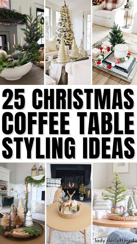 25 Christmas Coffee Table Styling Ideas Christmas Coffee Table Decor Ideas, Christmas Coffee Table, Coffee Table Decor Ideas, Christmas Coffee Table Decor, The Nightmare Before Christmas Decorations, Coffee Table Centerpieces, Christmas Tray, Christmas Dining Table, Table Decor Ideas