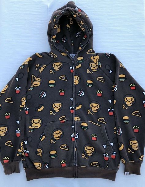 Fake Bape Hoodie, Bape Zip Up Hoodie, Bape Milo, Bape Jacket, Bape Hoodie, Baby Milo, Hoodie Aesthetic, Brown Hoodie, Stylish Men Casual