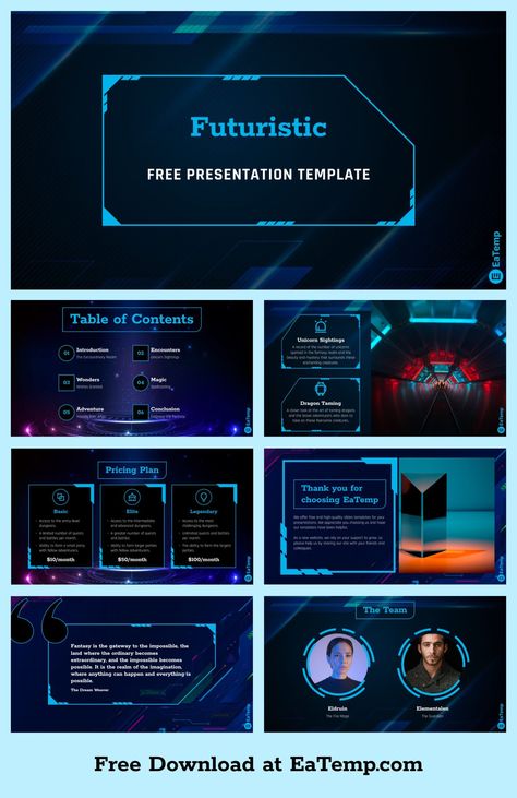 Futuristic PowerPoint Presentation Template - Free PowerPoint Templates, Google Slides, Figma Deck And Resume Futuristic Powerpoint, Blue Futuristic, Best Presentation Templates, Free Powerpoint Templates, Google Slides Theme, Powerpoint Template Free, Themes Free, Aesthetic Template, Google Slides Themes