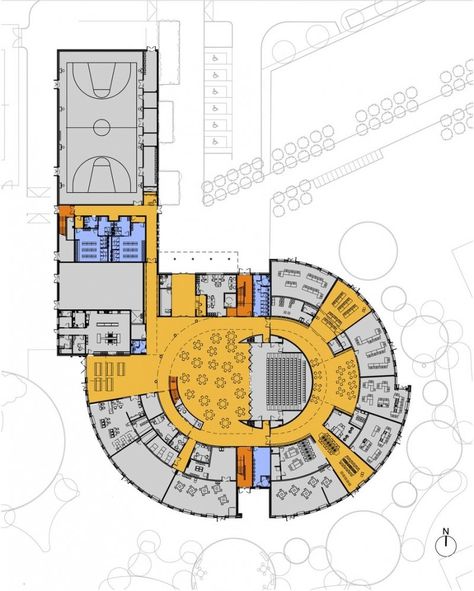 The Open Academy Academy Layout Plan, School Floor Plan Architecture, Academy School Building, School Building Plans, Highschool Plans Architecture, Elementary School Architecture Plan, Elementary School Architecture, School Floor Plan, Sports Facility