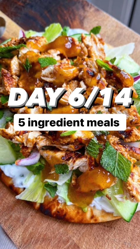 veryhungrygreek on Instagram: ✨ DAY 6 OF 14✨ 5 INGREDIENT MEALS Hey guys! Happy Wednesday! ❤️ Day 6 is a BANGER. Chicken tikka flatbread 🥵 Less than 10 minutes to… Chicken Tikka Flatbread, 5 Ingredient Meals, 5 Ingredient Recipes, Chicken Tikka, 5 Ingredient, Day 6, Happy Wednesday, Flatbread, Summer Recipes