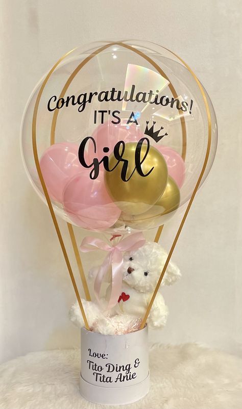 Hot Air Balloon Bouquet, Baby Shower Hot Air Balloon, Bobo Balloon, Party Balloons Diy, Surprise Box Gift, Diy Baby Shower Gifts, Balloon Arrangements, Balloon Gift, Baby Themes