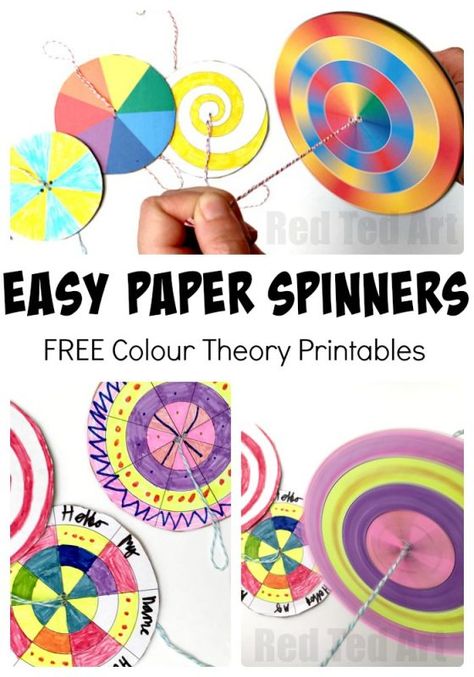 Diy Toys Easy, Paper Spinners, Colour Wheel Theory, Easy Kids Crafts, Origami Toys, Spinners Diy, Kids Origami, Colour Wheel, Spinner Toy