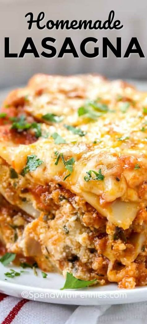 This easy homemade lasagna recipe is a classic, and one of our family favorites. All you need is a side salad and garlic bread for the perfect meal! #spendwithpennies #lasagna #homemadelasagna #italianlasagna #easylasagna #classiclasagna Easy Lasagna Recipe With Ricotta, Homemade Lasagna Recipe, Easy Homemade Lasagna, Homemade Lasagna Recipes, Lasagna Recipe With Ricotta, Classic Lasagna Recipe, Best Lasagna Recipe, Easy Lasagna Recipe, Cheese Lasagna