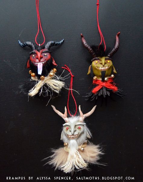 Krampus ornaments-Adorable! Krampus Ornaments, Merry Krampus, Krampus Christmas, Pagan Yule, Creepy Christmas, Alternative Christmas, Dark Christmas, Winter Solstice, Winter Crafts