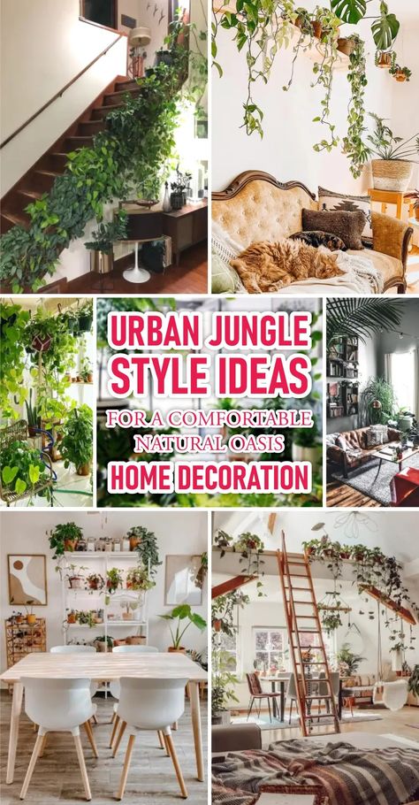 Urban Jungle Style Ideas For A Comfortable Natural Oasis Home Decoration - Matchness.com Forest Living Room Ideas, Indoor Plant Jungle, Indoor Jungle Living Room, Jungle Style Interior, Jungle Living Room Ideas, Jungle Room Ideas, Jungle Interior Design, Forest Room Ideas, Urban Jungle Living Room