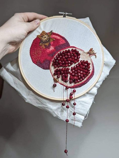 Pomegranate Embroidery, Art Pomegranate, Mint Shake, Textiles Sketchbook, Creative Embroidery, Human History, Hand Embroidery Art, So Creative, Embroidery Blouse Designs