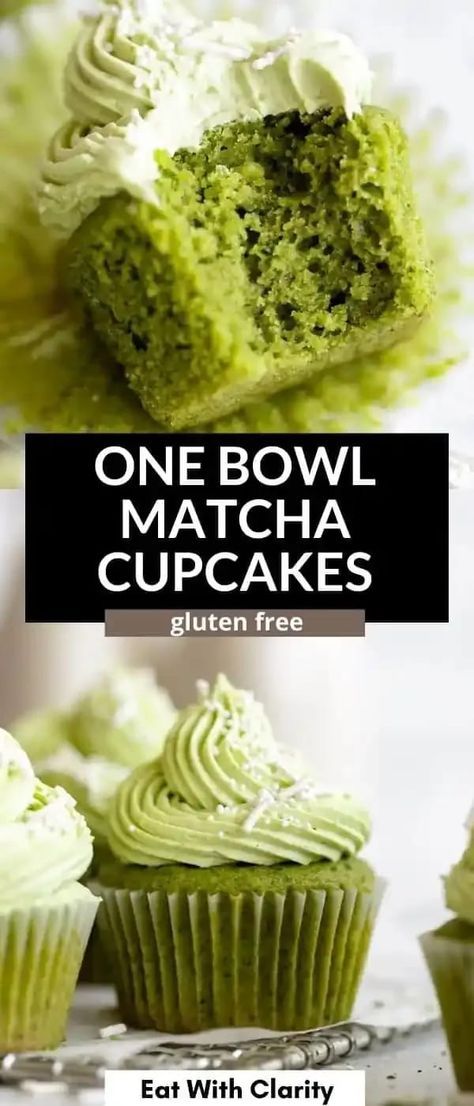 These gluten free matcha cupcakes are soft, fluffy and made in one bowl. These dairy free cupcakes have a delicious vanilla and green tea flavor and are finished with a dairy free matcha buttercream frosting. The perfect one bowl cupcake recipe! Dairy Free Matcha, Green Tea Muffins, Matcha Buttercream, Hawaii Snacks, Green Tea Cupcakes, Matcha Muffins, Matcha Cupcakes, Dairy Free Cupcakes, Matcha Baking