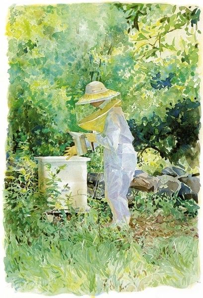 watercolor of beekeeper Bee Hive Plans, I Love Bees, Bee Boxes, Bee Keeper, Bee Inspired, Bee Art, Holly Hobbie, Bees Knees, Save The Bees